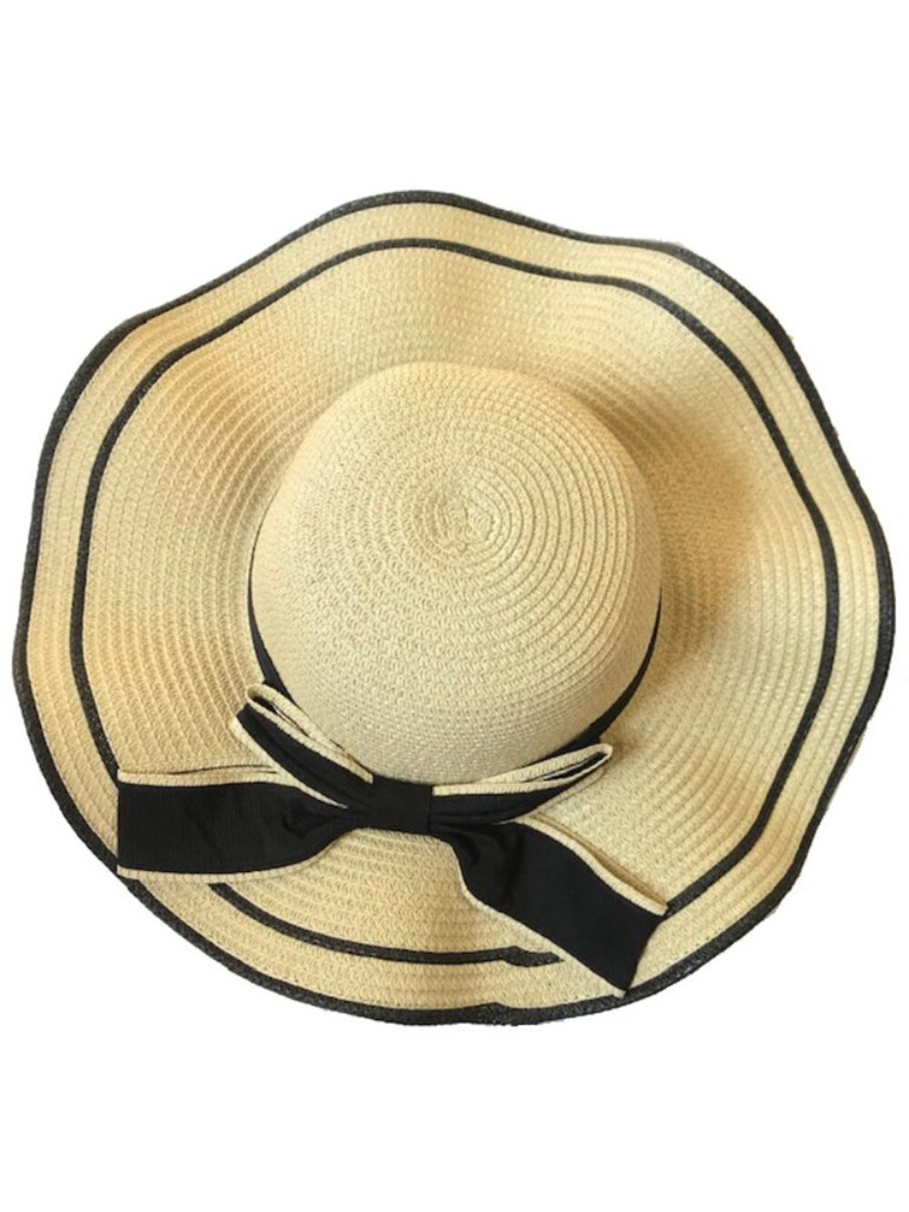 Women Fashion Summer Mid Size Ribbon Straw Hat- Ivory